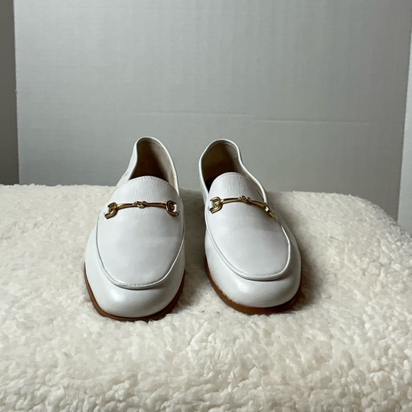 Sam Eldelman White Leather Loafers with Gold Horse Bit - Picture 3 of 5